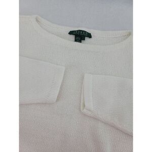 Lauren Ralph Lauren Womens L Preppy‎ White Knit 3/4 Sleeves Sweater